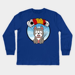 Silly grey dog has a broken parachute Kids Long Sleeve T-Shirt